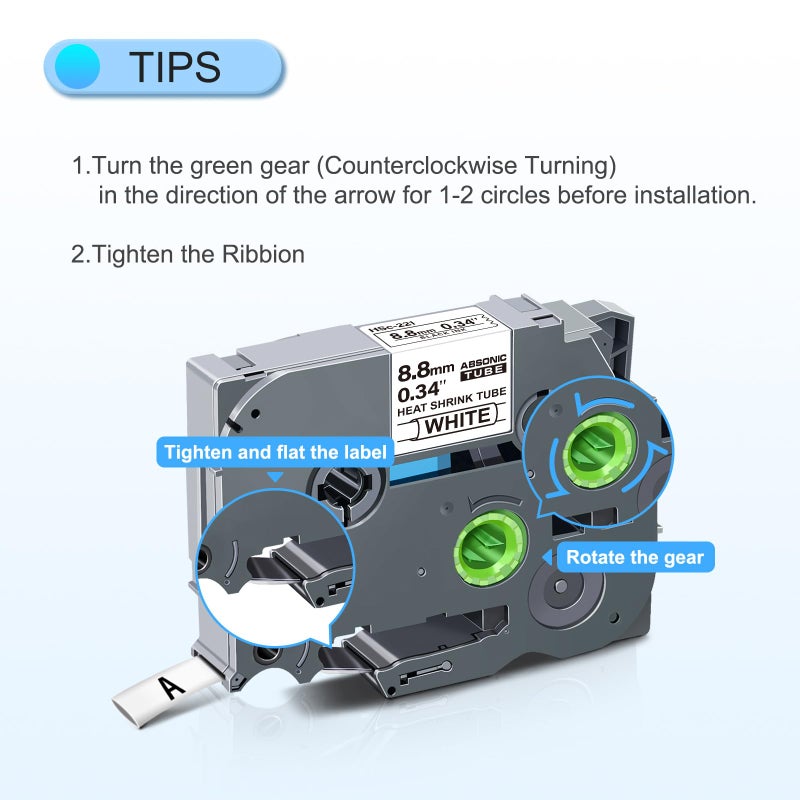 Absonic 3-Pack HSE Heat Shrink Label Tape Compatible for Brother Hse221 Hse-221 P Touch Heat Shrink Tube 8.8mm Black on White Label Maker Tape for PT-E300 PT-E500 PT-E550W P750WVP PT-E800W PT-D220 - Image 3